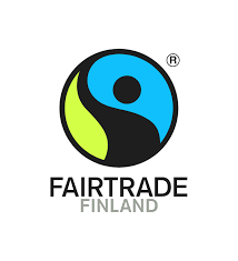 Reilun kaupan pyöreä logo, alla teksti Fairtrade Finland