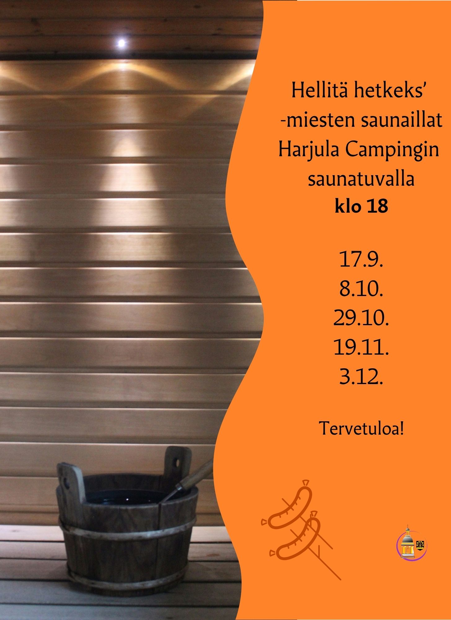 Sauna ja infotekstinä päivät ja kellonaika