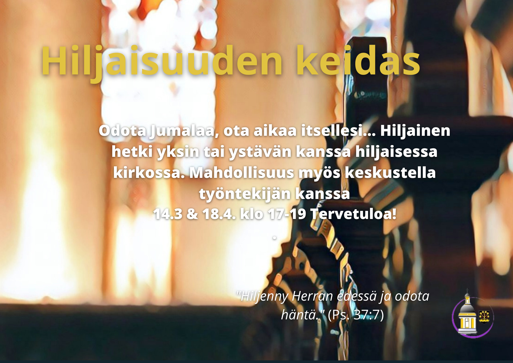Tilaisuuden tiedot ruskeasävyisessä kuvassa, jossa keskellä enemmän valoa.
