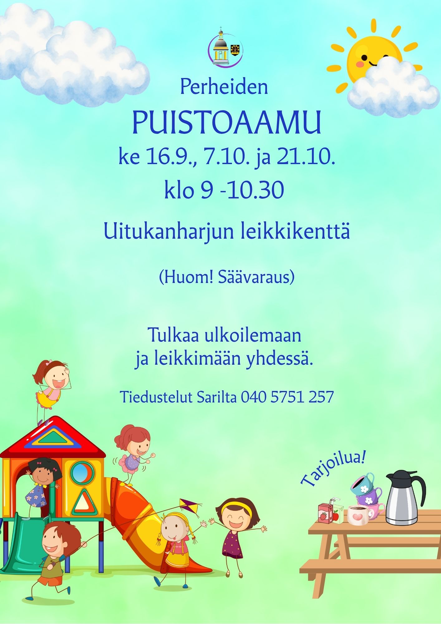 Lapsia leikkimässä ja tekstinä tilaisuuden tiedot.