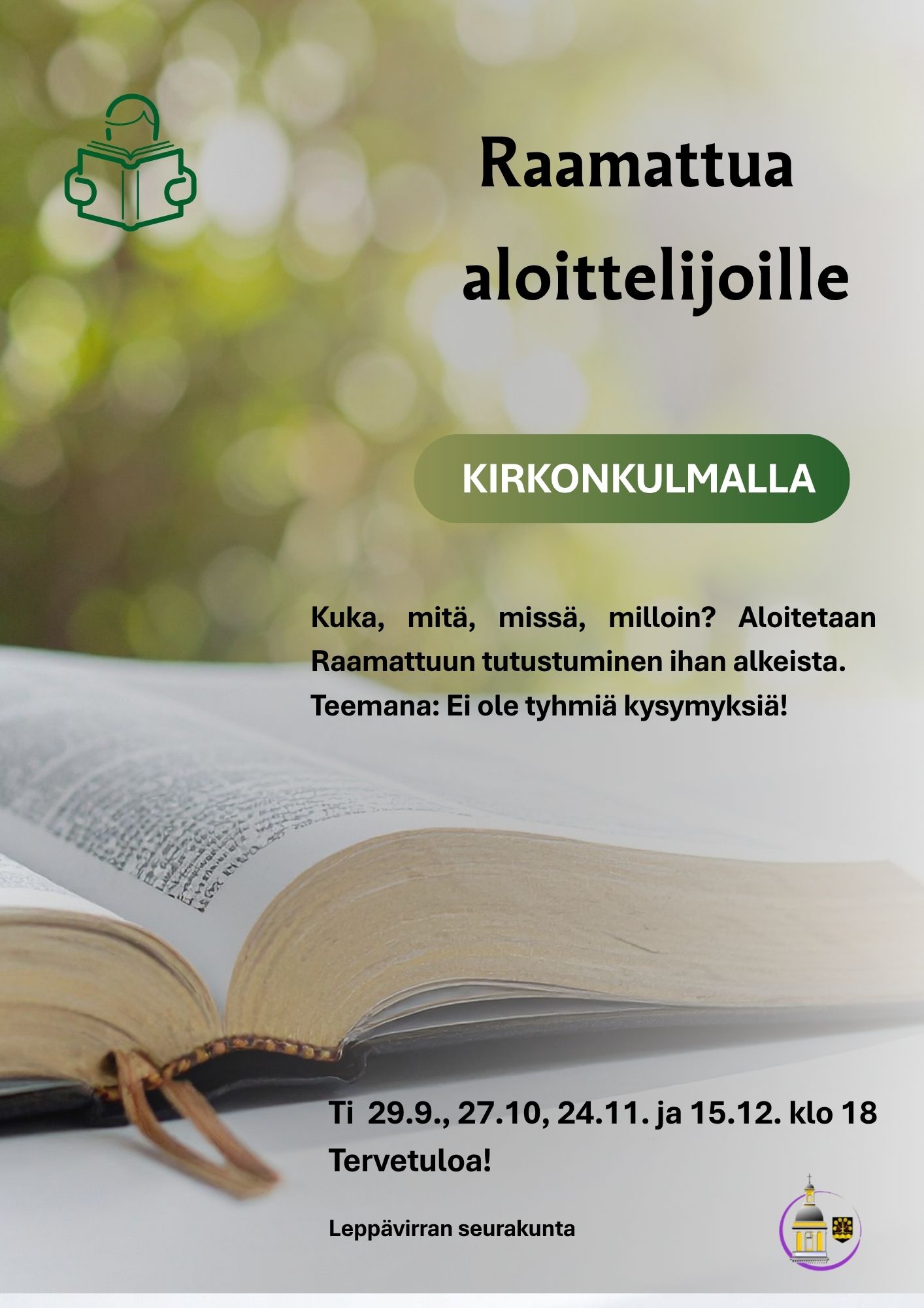 Kuvassa Raamattu ja tietoja tapahtumasta.