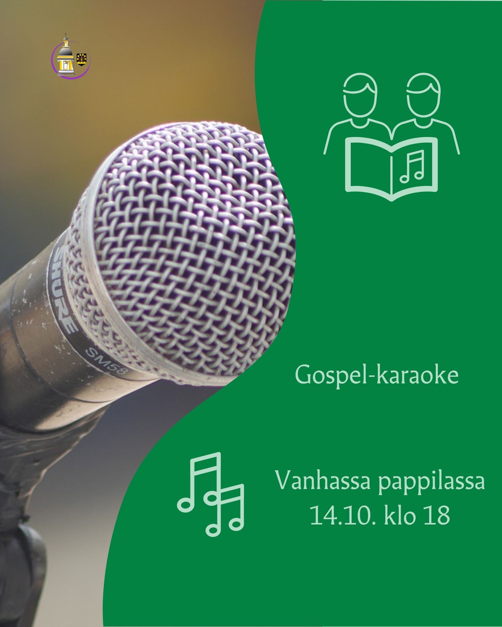 Kuvassa mikrofoni ja tekstitietona illan ajankohta
