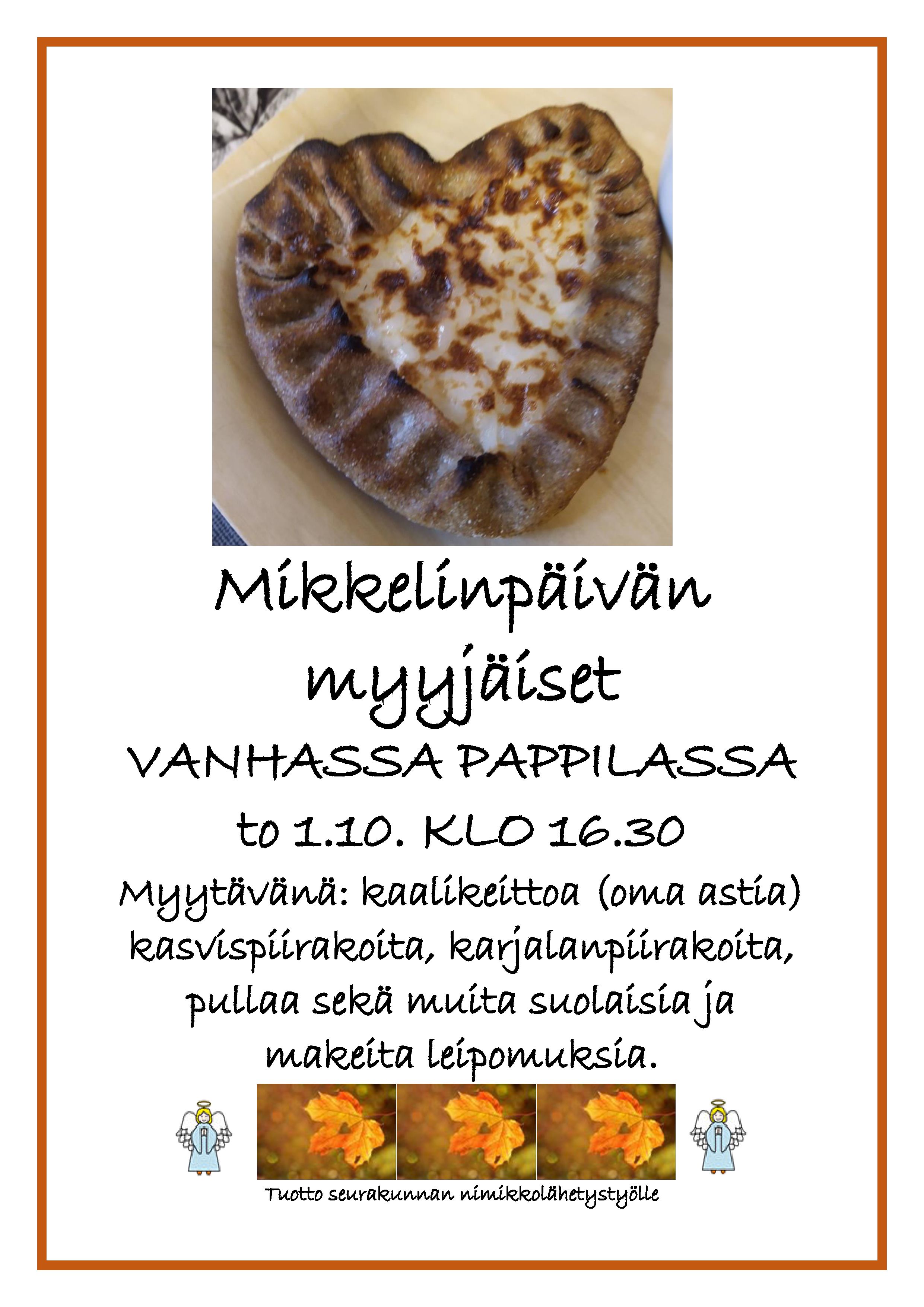 sydämenmuotoinen karjalanpiirakka ja tekstinä tiedot tapahtumasta