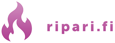 ripari.fi sivun logo, tyylitelty liekki ja teksti ripari.fi
