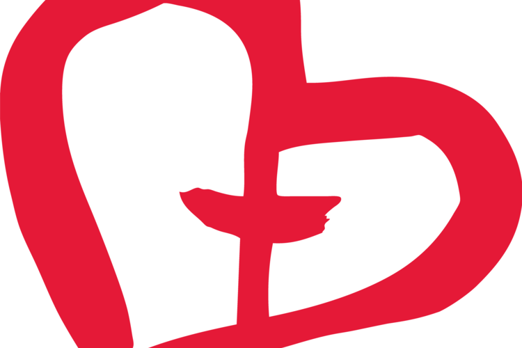 Yhteisvastuun logo, sydän, jonka keskellä risti