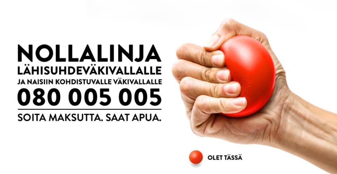 Teksti Nollalinja lähisuhdeväkivallalle ja naisiin kohdistuvalle väkivallalle. 080005005. Soita maksutta. Saat apua