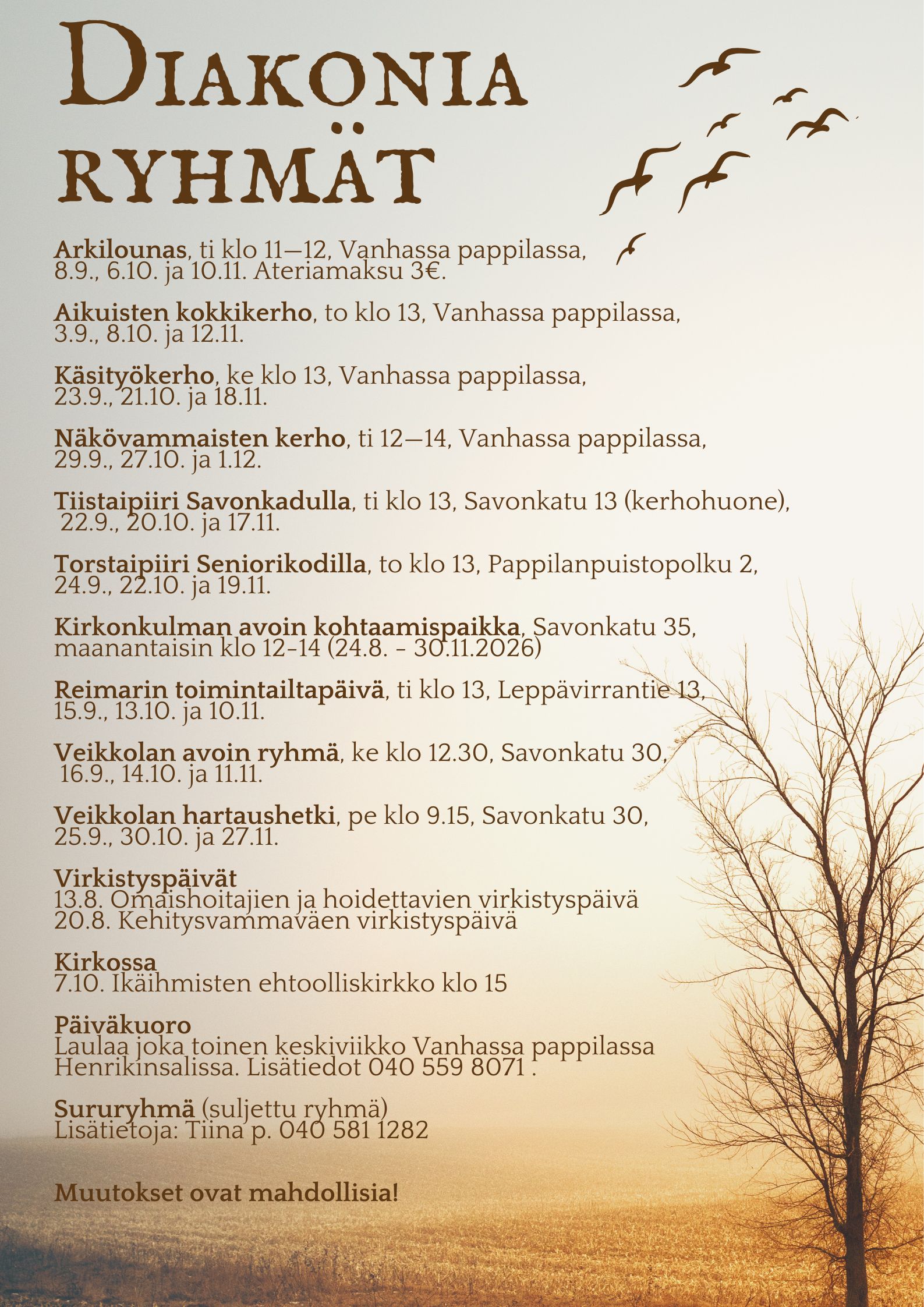 Diakonia ryhmät, syksy 2026